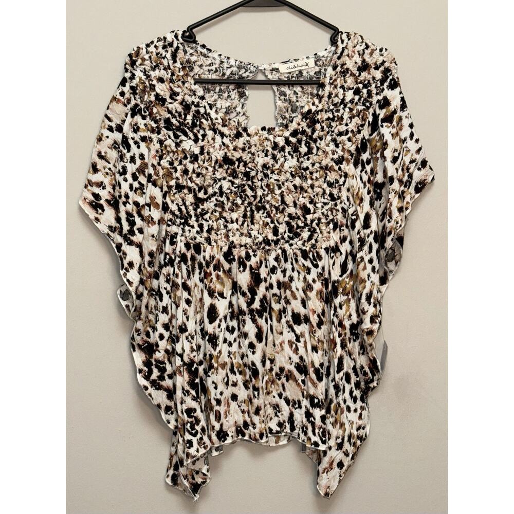 Oli & Hali Ruched Leopard Print Short Sleeve Top Blouse‎ Shirt Size Medium